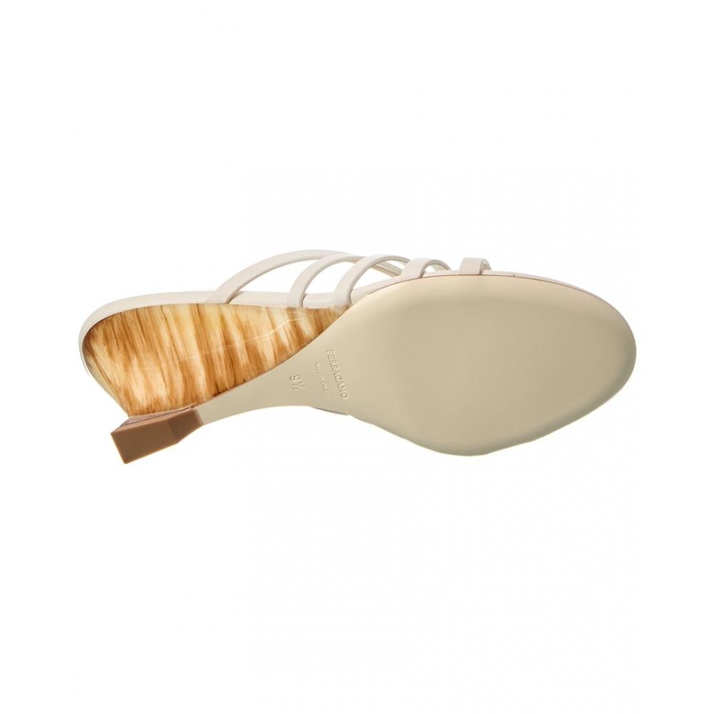 Salvatore Ferragamo Anemone Leather Wedge Sandal White