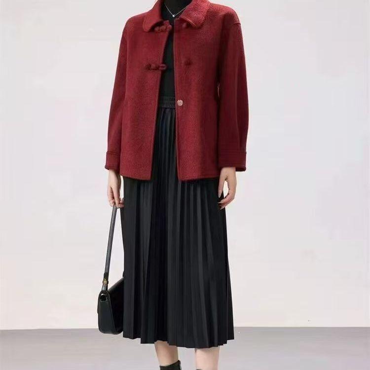 Short Double Sided Wool Coat for Women Spring Autumn Moms Middle Aged Petite Outerwear