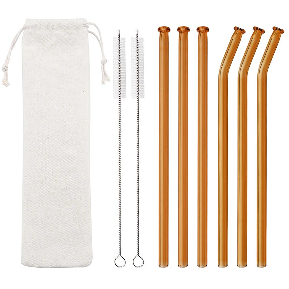 9Pcs 200*8mm Clear Glass Straws for Smoothies Cocktails Drinking Straws Healthy Reusable Eco Friendly Straws Drinkware Accessory