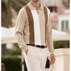 Men's Stylish Color Block Knit Polo Shirt - Hong Kong Style, Casual Autumn/Winter Wear
