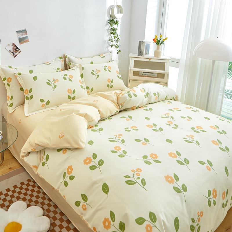 Vierteiliges Set aus Bettwäsche aus reiner Baumwolle, Bettbezug, Bettwäsche, dreiteiliges Bettlaken-Set für den Schlafsaal