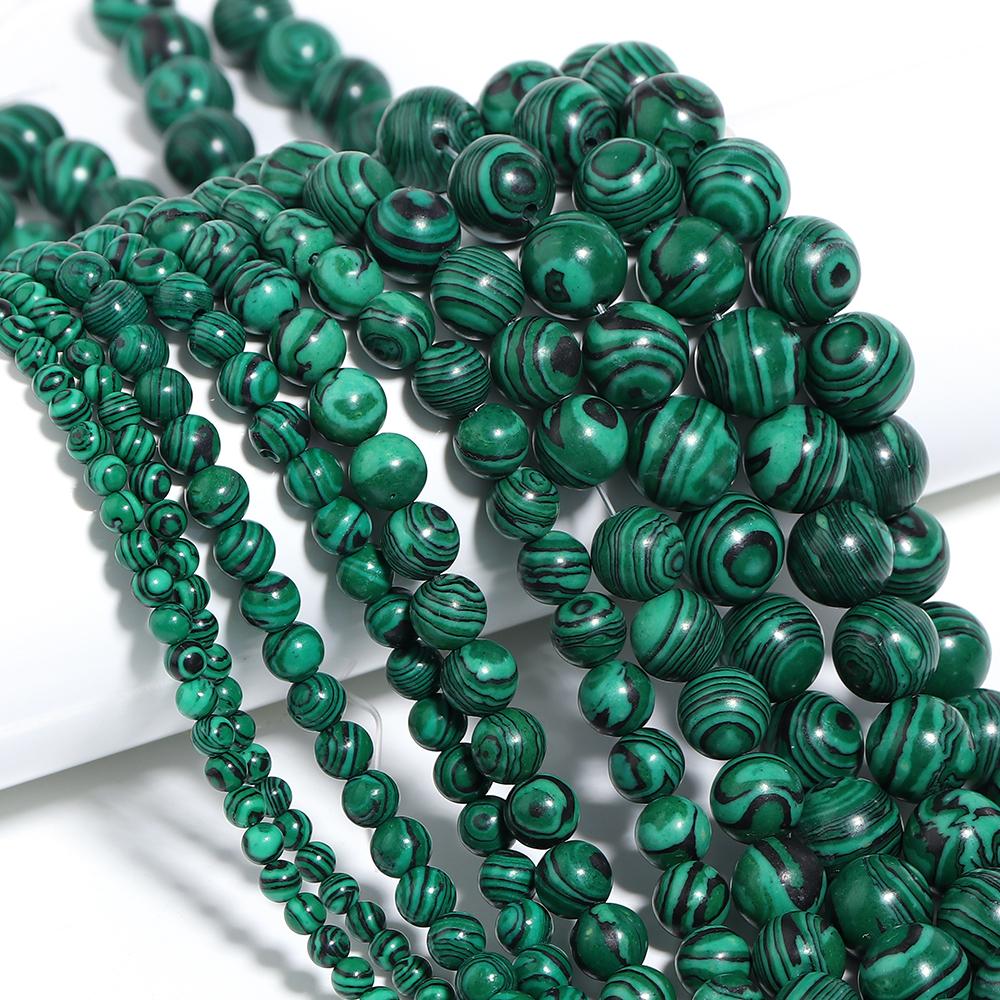Natürliche Malachit-Steinperlen Grün Rund Lose Abstandshalterperlen für Schmuckherstellung DIY Armbänder Halsketten Zubehör 4/6/8/10/12mm