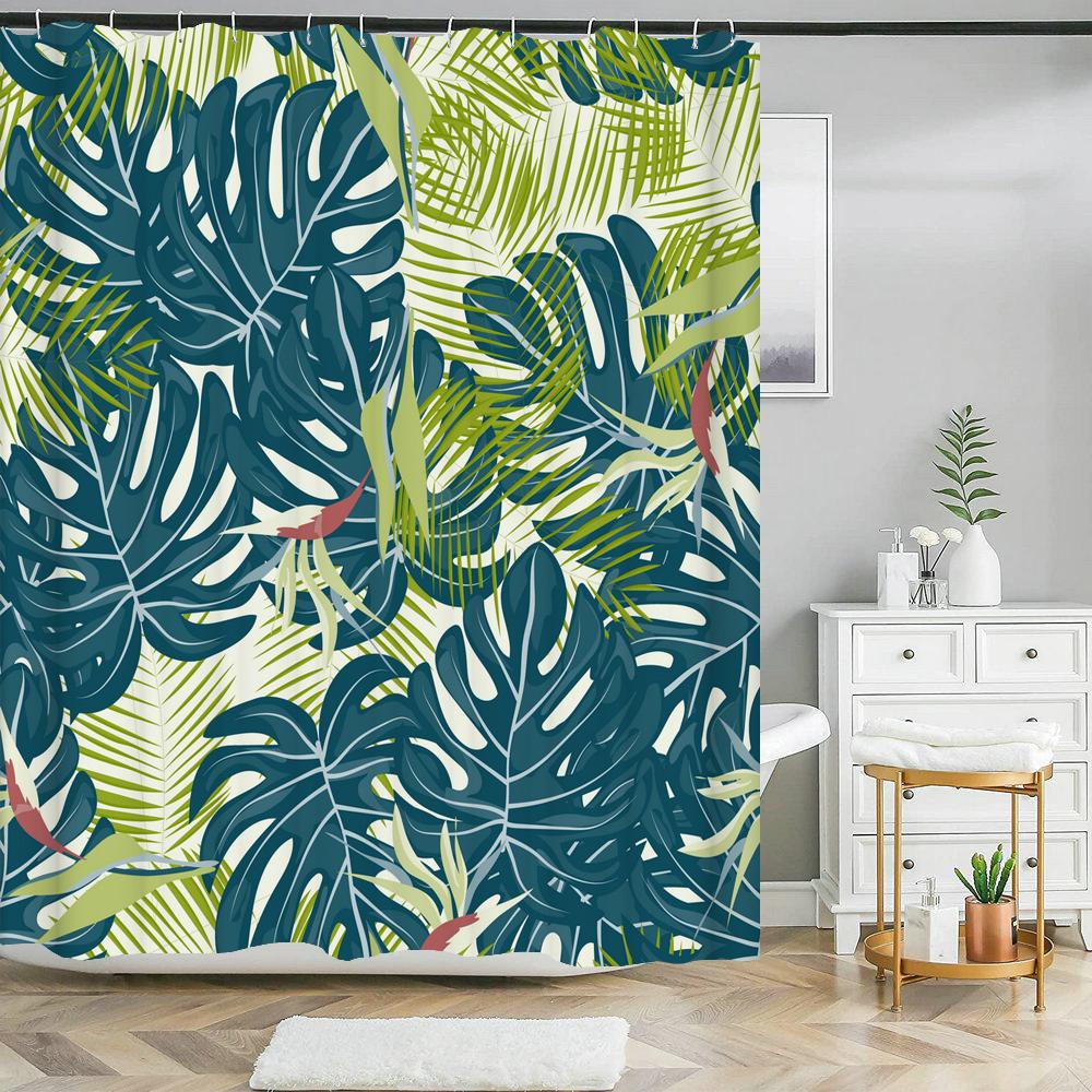 High Quality Leaves Fabric Shower Curtain Waterproof Plant Flower leaf Bath Curtains for Bathroom Decorate with Hooks