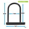 LEAD Motorcycle Shackle Lock with 3 Spare 14mm Inner 108mm x 200mm U-Lock LU-209A Keys, Black, Diameter, Dimensions