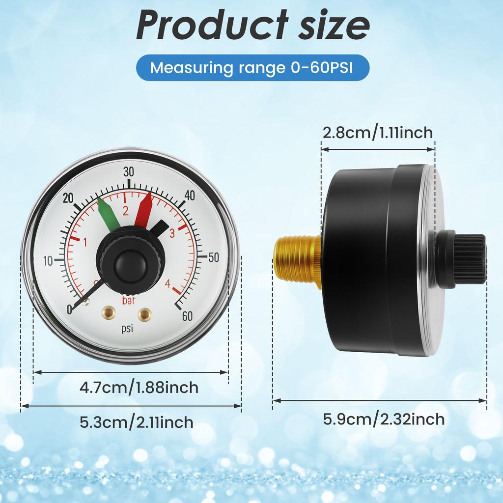 2/4Pcs Pool Filter Pressure Gauge 0 to 60Psi 2inch Dial Accurate Water Pressure Monitoring Gauge Meter Air Compressor Pump Parts
