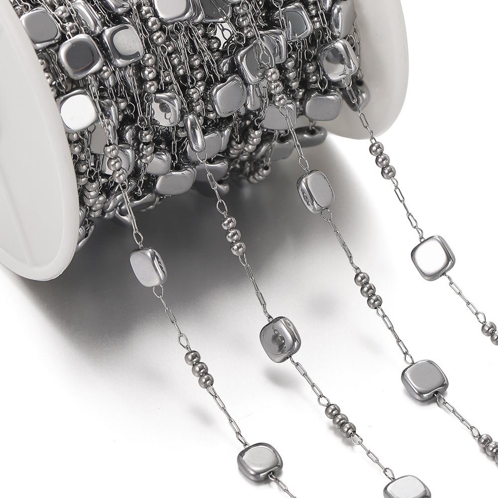 Stainless Steel Square Handmade Chain + Bead Collarbone Chain Handmade DIY Bracelet Necklace Earrings Accessories