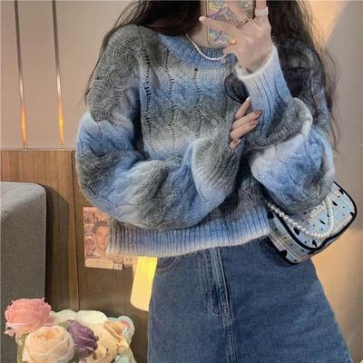 Sonbahar Kış Yeni Degrade Retro Japon Kazak kadın Kore Tüm Maç Moda Kazak