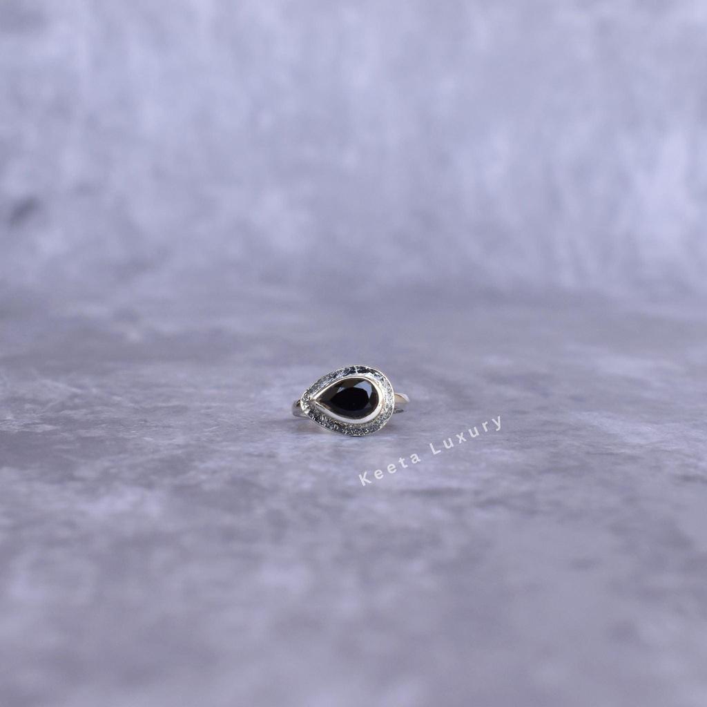Genuine Black Onyx Ring Faceted Gemstone Ring Silver Oxidized Handmade Ring Black Stone Ring For Women Black Diamond Dainty Stylish Ring