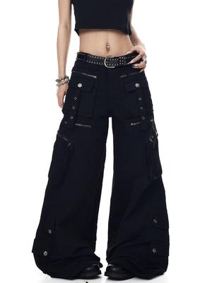 Y2K Punk Wide-Leg Multi-Pocket Cargo Pants – Unisex Retro High Street Style