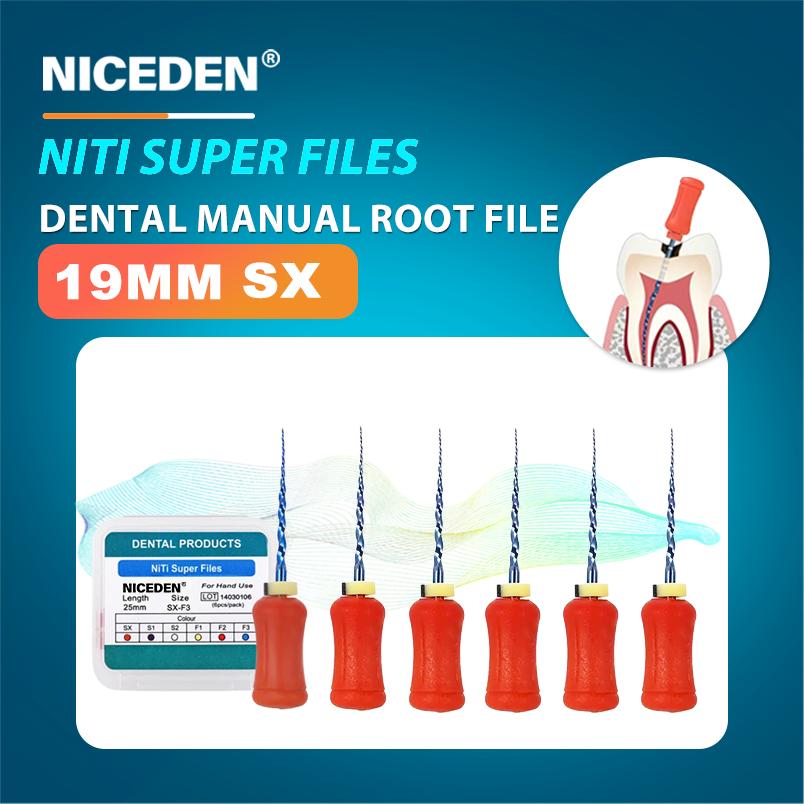 

Niceden 6 шт./коробка Стоматологический эндодонтический NiTi Ручной Использования Термоактивируемый Роторный Файл SX-F3 25 мм Супер Файлы для Корневых Каналов Аксессуар для Стоматолога 19mm SX