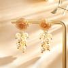 Elegant Rose Flower Pearl Tassel Earrings Women Sterling Needle Handmade Floral Jewelry