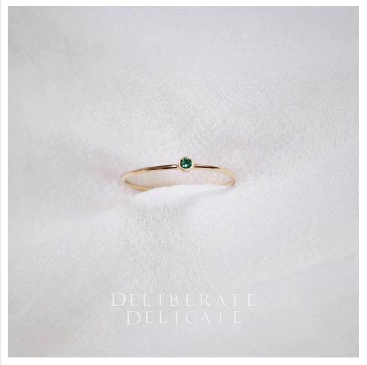 Korean Style Versatile Emerald Titanium Steel Women's Ring