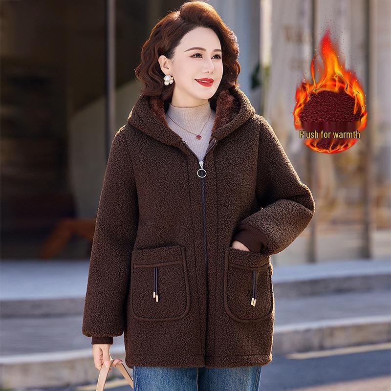 2025 Fashionable Sherpa Coat for Middle-aged & Elderly Women - Stylish, Cotton-Padded Jacket