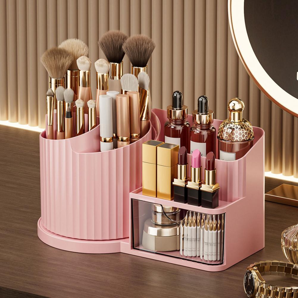 Rotating Makeup Storage 360 Degree Rotating Makeup Organizer with Brush Holder Transparent Cosmetic Storage Box for Skincare