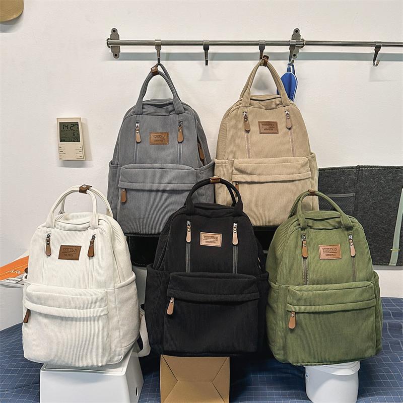 Women's Large Capacity Backpack Corduroy Student Schoolbag