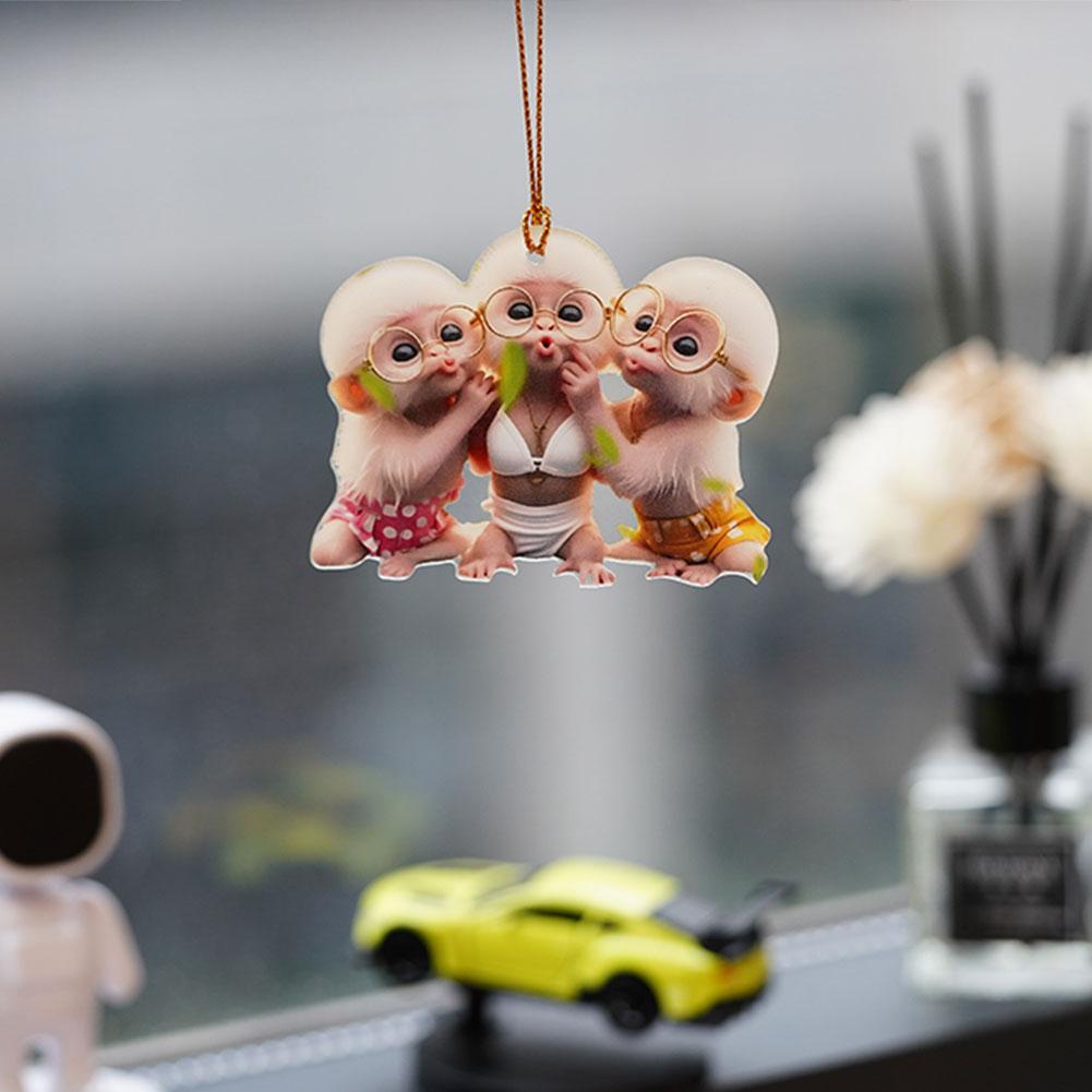 2D Affenförmiger Autoanhänger Hängender Schmuck mit Kette Realistisches Tier Rückspiegel Hängende Dekoration Autoinnenzubehör