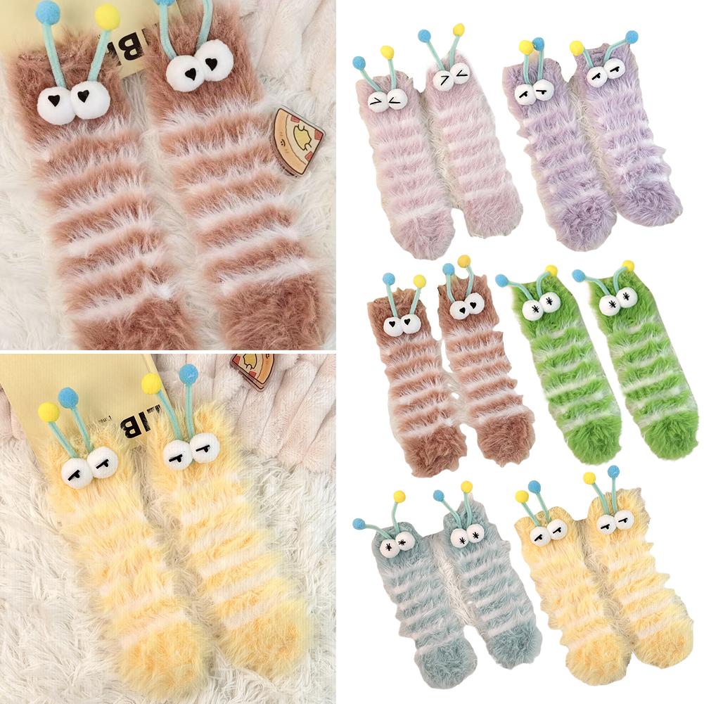 Funny Monster Socks Cute Cartoon Expression Plush Socks Autumn Winter Coral Fleece Floor Socks Christmas Stockings