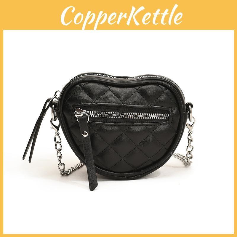 Heart Love Kids Chain Crossbody Bag Pink Pu Coin Wallet With Trendy Stitching