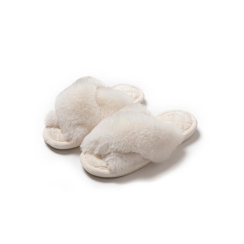 

Плюшевые тапочки с перекрестными ремешками Зимние теплые хлопковые тапочки Домашние теплые плюшевые тапочки 40-41 белый