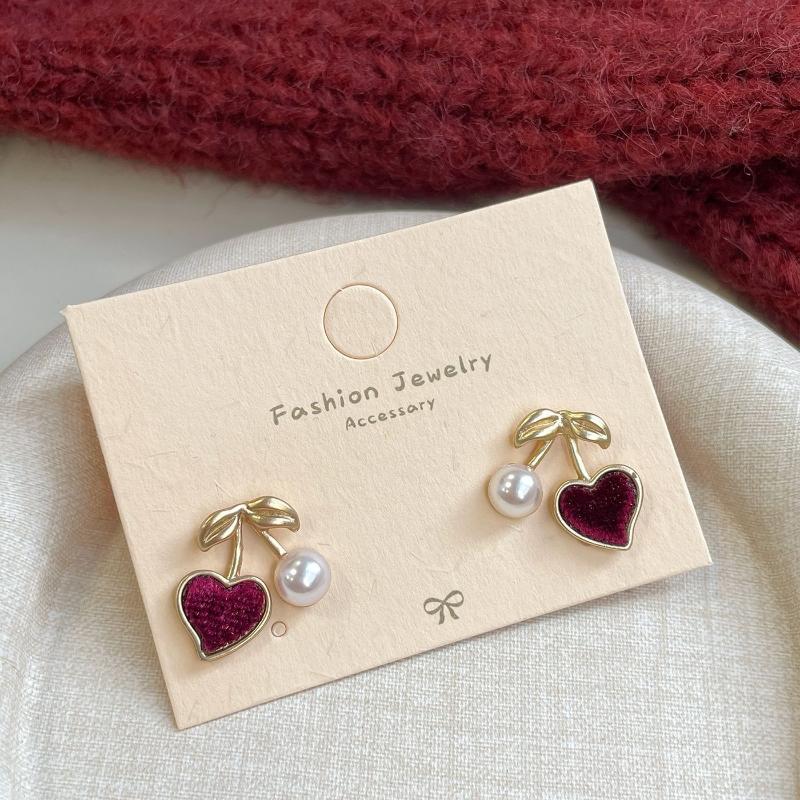 Cute Red Bow Flocking Earrings Simple Elegant Exquisite Sweet Festive Earrings Ear Studs Jewelry Accessories New Year Gifts