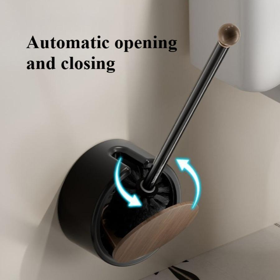 Wandmontierte Toilettenbürste Ohne Bohren Toilettenreinigung Abnehmbar Holzmaserung Toilette Langer Griff Bürste Badezimmerzubehör