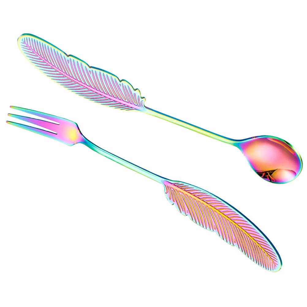 2pcs Stainless Steel Spoon Fork Set For Dessert Cake Ice Cream Coffee Tea Service Small Spoon Kitchen Barware Utensils