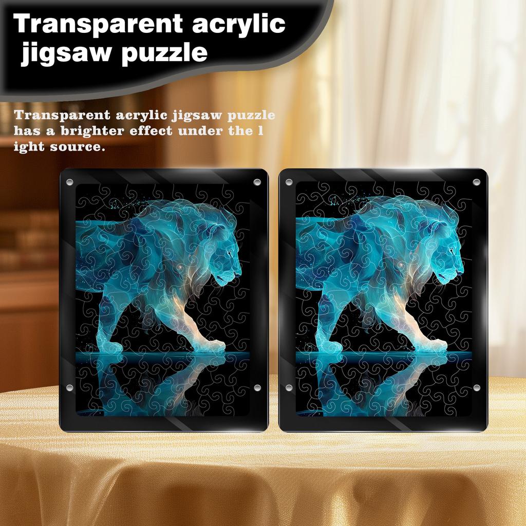 Dream Blue Lion Silhouette Puzzle Decorative Painting Ornament Original Translucent Acrylic Puzzle