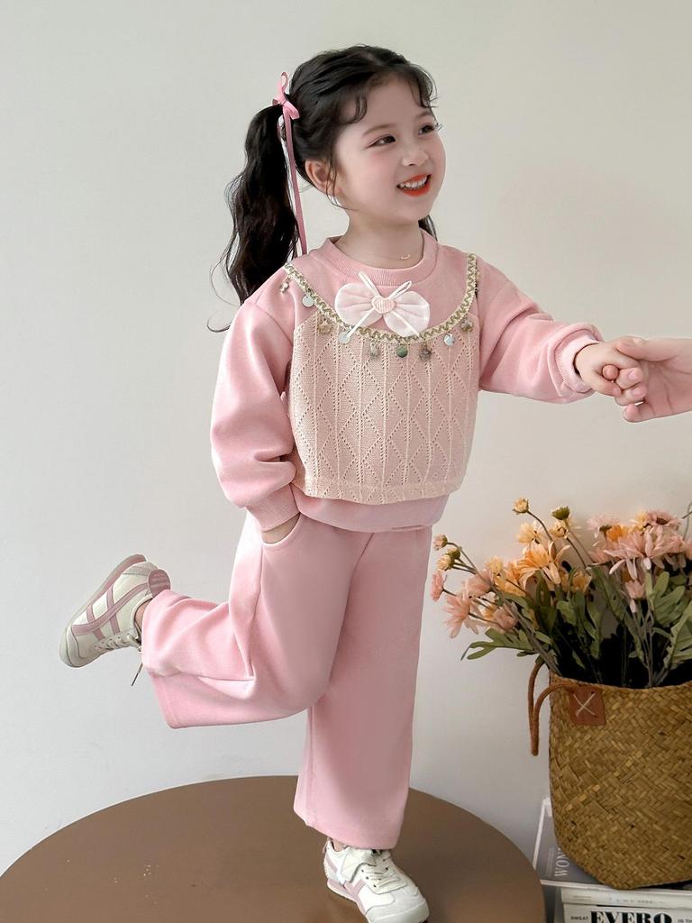 Stylowy dwuczęściowy zestaw dla dziewczynek: Top z długim rękawem i cekinami oraz spodnie na jesień/wiosnę