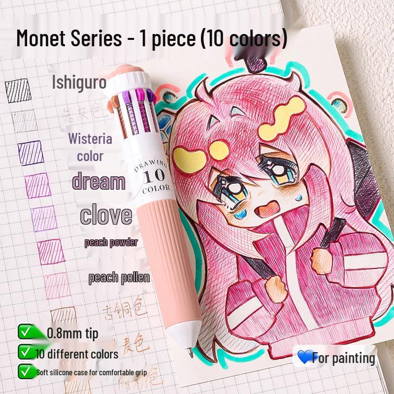 Modrý Fruit 60barevný vícebarevný set kuličkových per s měkkým úchopem - Stiskací psací nástroj 10 v 1