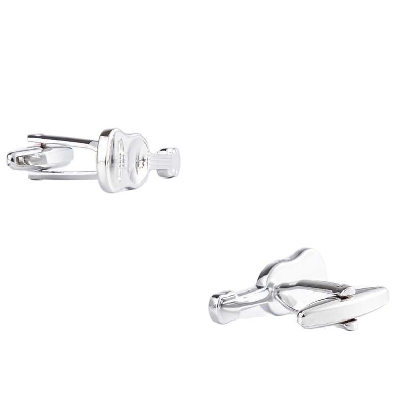 Botões de Punho em Forma de Guitarra com Metal Prateado Eletrodepositado Brilhante para Camisa Masculina
