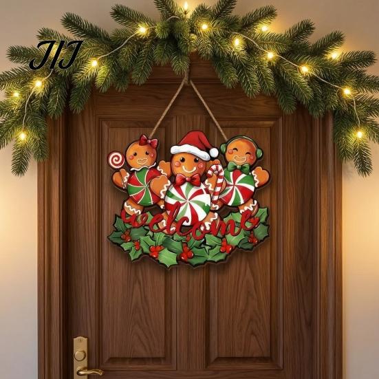 Christmas Gift For Friends Wooden Hanging Pendant, Festive Ornaments with Hemp Rope for Tree Fireplace Wall Window Decoration, Santa Claus/Gingerbread