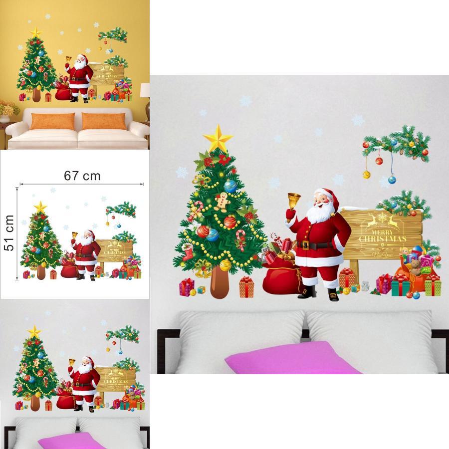 Christmas Wall Decal Pvc Removable Santa Claus And Tree For Holiday Decor And Living Room