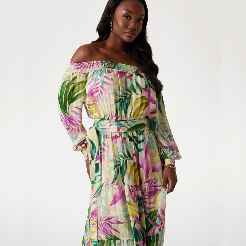 

Tall Friendly Brand Original Order Print off-Shoulder Long sleeve Chiffon Dress Print L