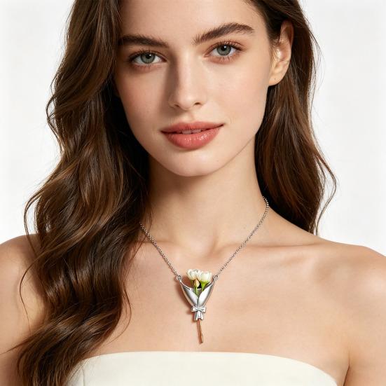 DIY Bouquet Necklace Earrings Wearable Mini Vase Pendant Necklace Insert Real or Dried Flowers Mini Flower Holder Jewelry Gift for Mom Grandma Wife