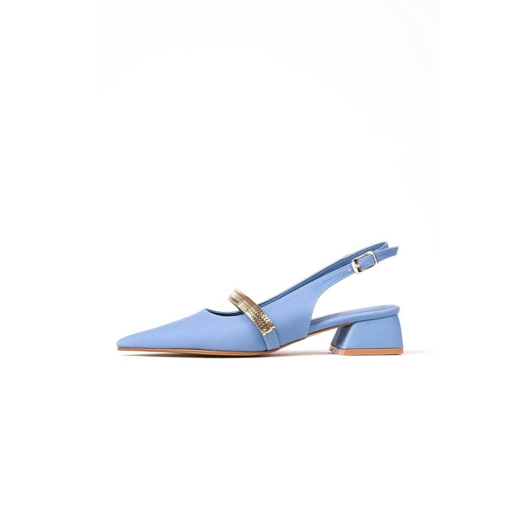 Chaussures à talons courts en tissu satiné mat rose clair élégant pour femmes