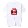 Summer Tops Red Mouth Lip Kiss Printed Women Fashion Tshirt Funny Leopard Graphic Tee