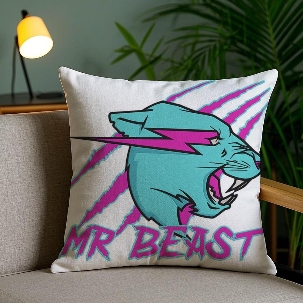 Funny Mr-B-Cute B-Beasts Cushion Cover Plush Fabric Soft Double-Sided Printed Invisible Zipper Sofa Pillow Case Home Decor