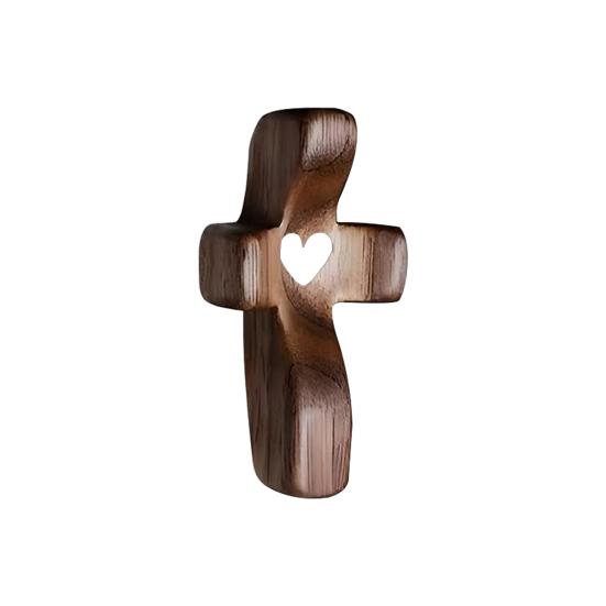 Black Walnut Cross Decoration Emotional Support Wooden Love Heart Pocket Hug Cross Men Women Faith Prayer Cross My Heart Encouragement Gift