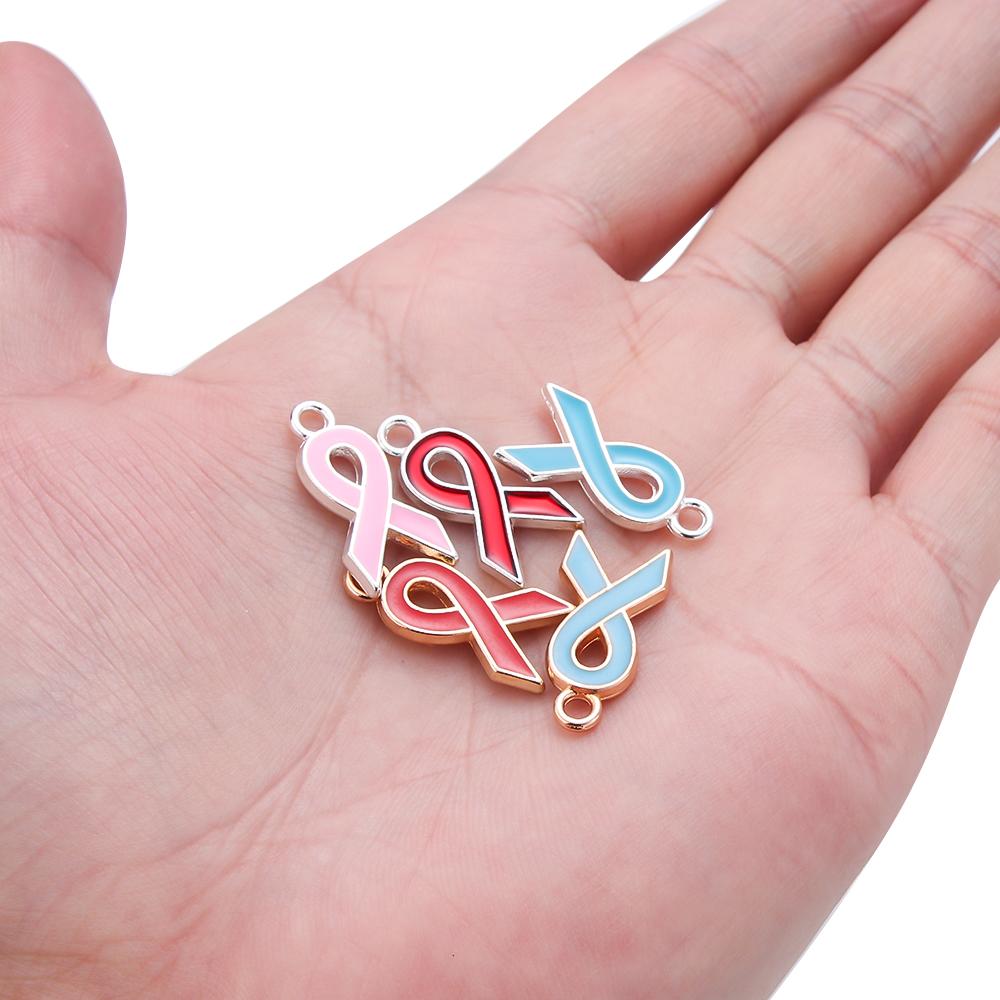 10pcs/lot Ribbon Enamel Charms Breast Cancer Awareness Pendants For DIY Necklace Earring Bracelet Jewelry Making Handmade