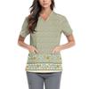 Women's Cute Printed Work Clothes V-neck Double Layer Pockets Basic Short Sleeve Top Pullover Valentines