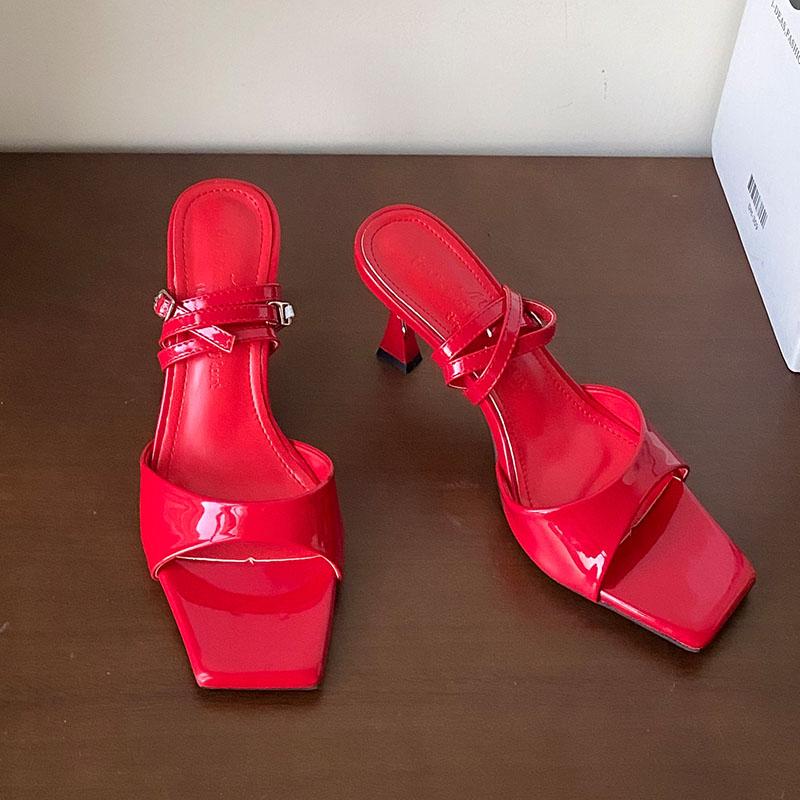 Mode 2025 Neue Mode Knöchelriemen Damen High Heels Pumps Schuhe Weiblich Eckige Zehenpartie Schuhe Flach Party Damen High Heels Schuhe