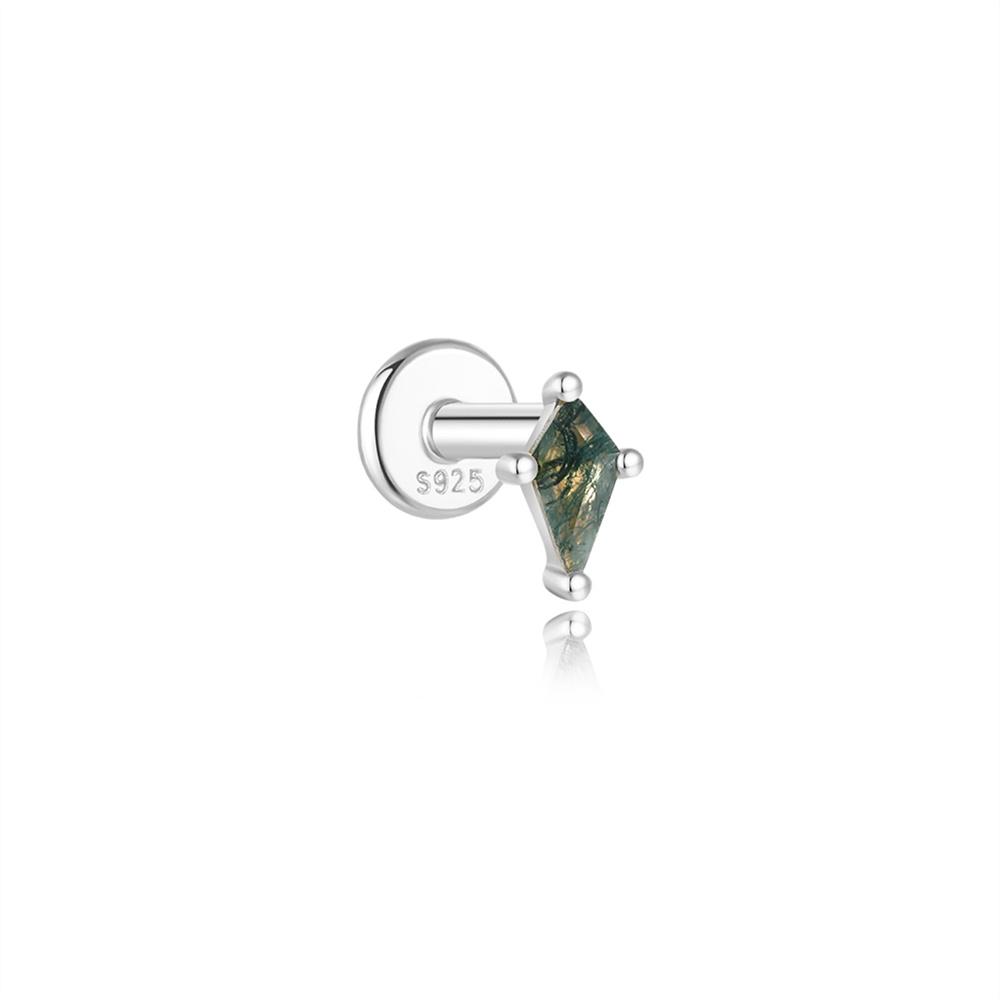 CANNER 1PC Natural Water Grass Horse Eye Zircon 925 Silver Piercing Earrings For Women Ins Simple Green Moss Earring