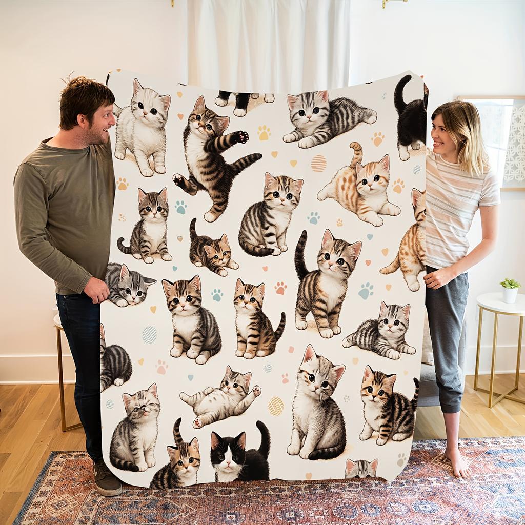 1pc of Comfortable Cartoon Cat Flannel Blanket, Soft and Casual Warm Blanket, Multi-functional Office Blanket, Outdoor Camping Travel Blanke