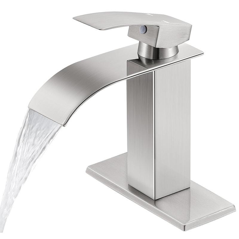Modern Waterfall Basin Faucet 304 Stainless Steel Nickel/Black Washbasin Faucet Square Hot And Cold Mixed Bathroom Basin Tap