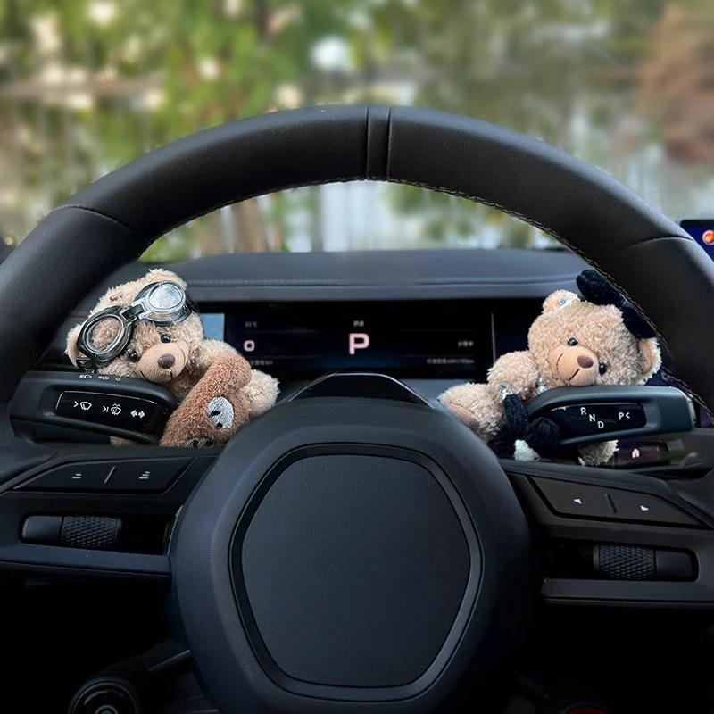 Cute Little Bear Turn Signal Switch Decoration Auto Handle Decorative Plush Doll Car Interior Decoration Wiper Ornament Toy Gift