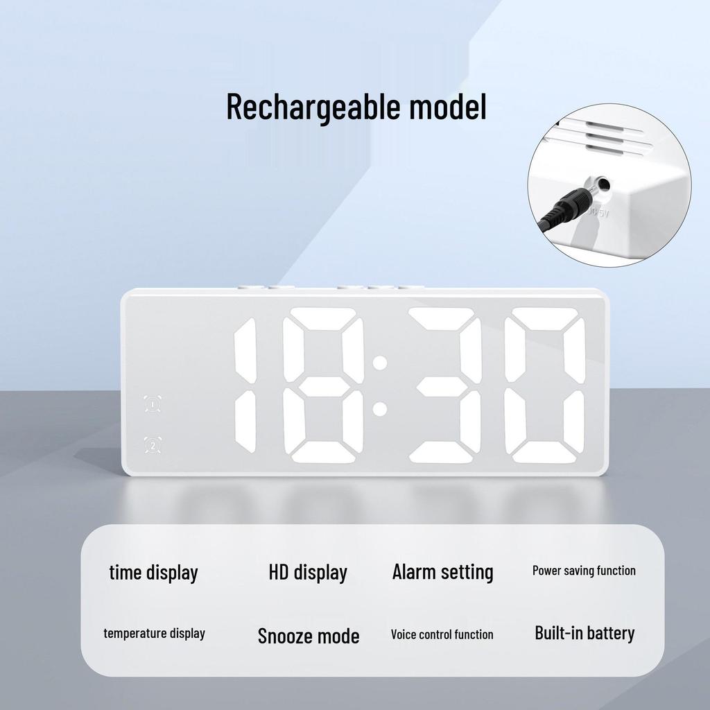 Minimalist Dual-Use LED Alarm Clock with Voice Control and Temperature Display