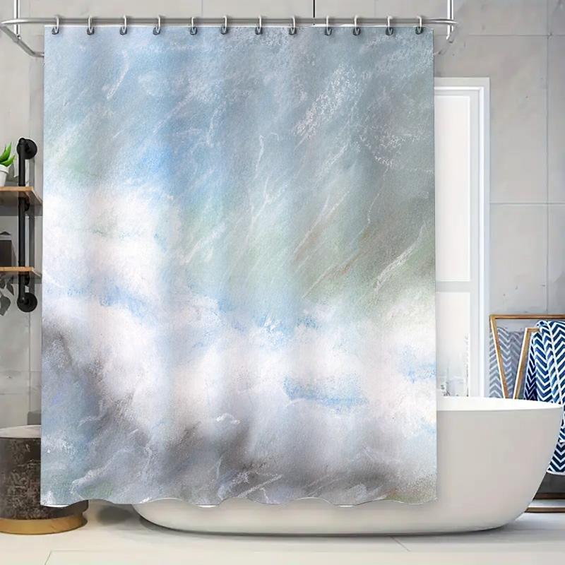 Coastal Blue Ocean Wave Shower Curtain Waterproof Bathroom Decor Sea Beach Vibes Teal Blue Modern Art Fabric Liner W60H190(CM)-1 Pcs
