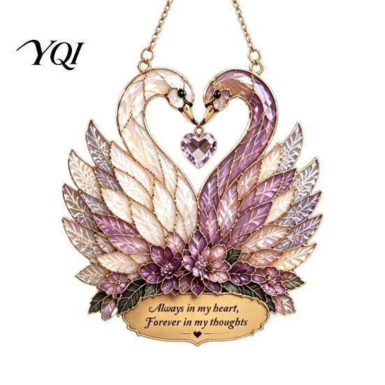 Anniversary Present for Wife Stained Glass Style Swan Pendant, Decorative Acrylic Suncatcher Window Car Garden Patio Sun Catcher And Christmas