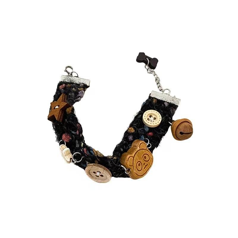 Bear Snuggly Bracelet For Women Elegant Plush Yarn And Wood Handmade Gift Christmas