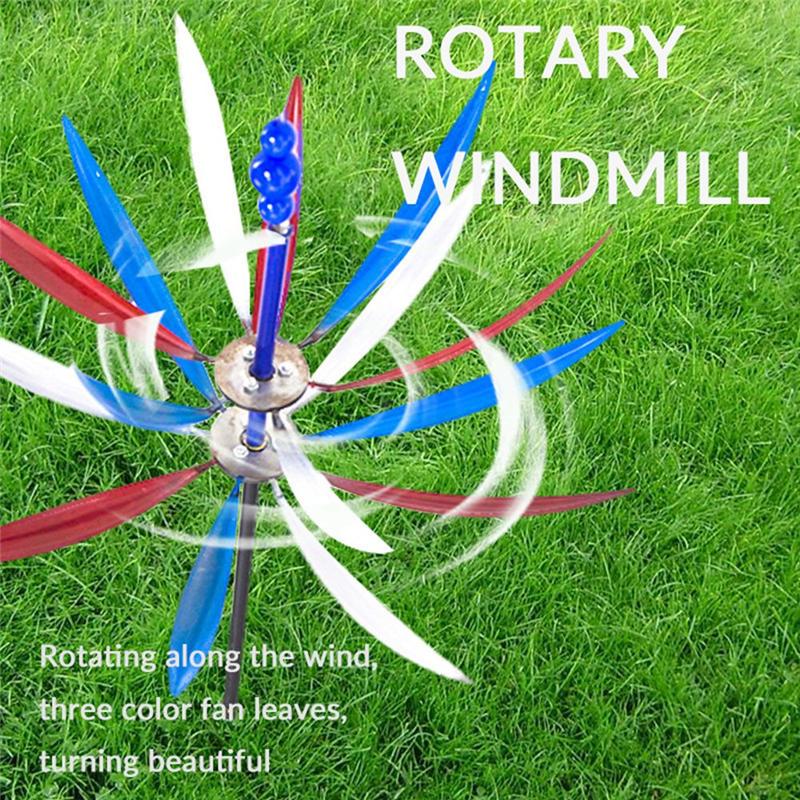 Promotion! New Windmill Spinner Metal Windmill Spinner Rotating Outdoor Windmill Decoration Double Windmill Rotating Wooden Stak